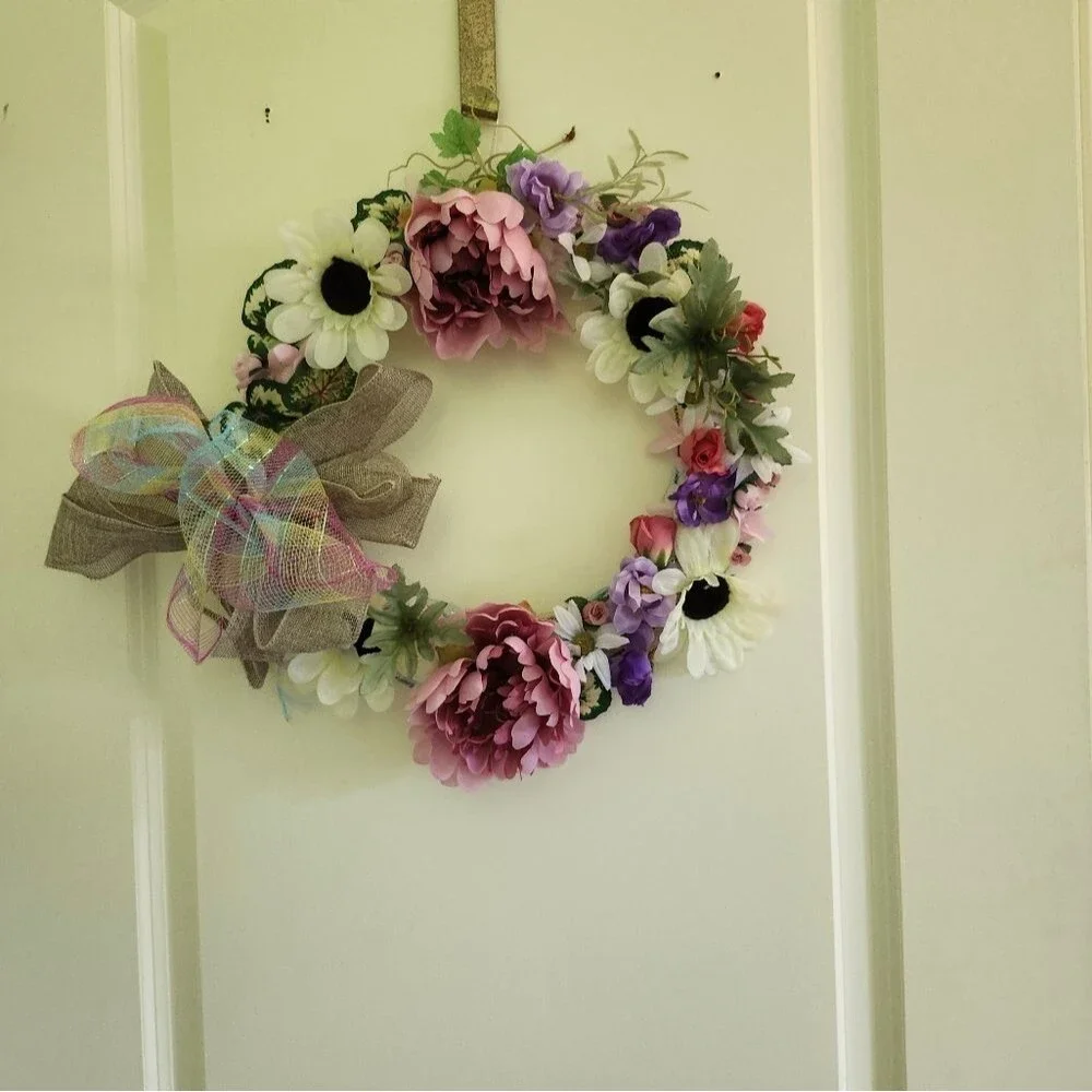 Hand Crafted Floral Wreath Artificial Summer Door Wall Decoration Peony Daisy
